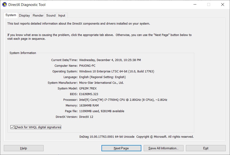 Dxdiag Tab System