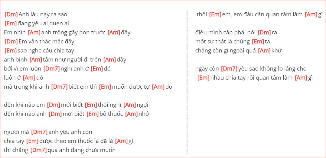 Hợp âm em bỏ hút thuốc chưa